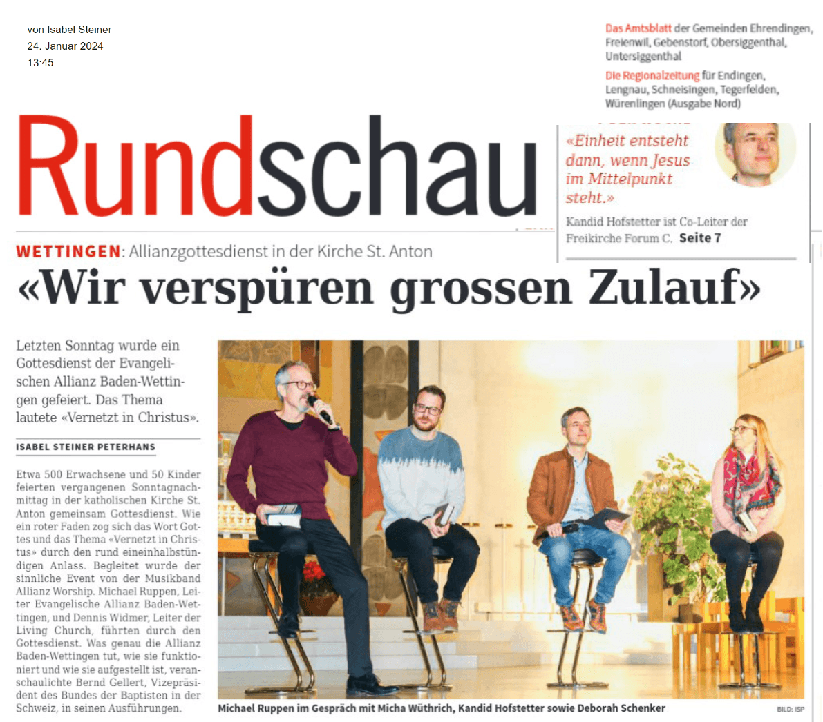 Zeitungsbericht der Rundschau über den Allianz-Gottesdienst